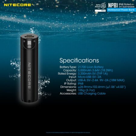 Power bank 5000mah ip68/npb1 nitecore