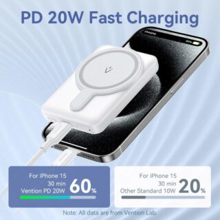Power bank wrl 5000mah 20w/magnetic black fhsb0 vention - Image 4
