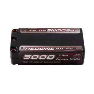 Gens Ace 5000mAh 2S 140C 7.4V Shorty LiPo aku – 5.0mm bullet – Redline - Image 1