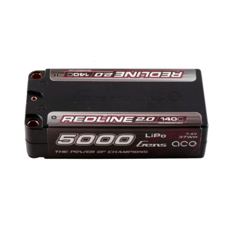 Gens Ace 5000mAh 2S 140C 7.4V Shorty LiPo aku – 5.0mm bullet – Redline
