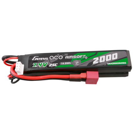 Gens Ace 2000mAh 2S 25C 7.4V LiPo aku – Mini Deans pistik – Airsoft (Saddle)