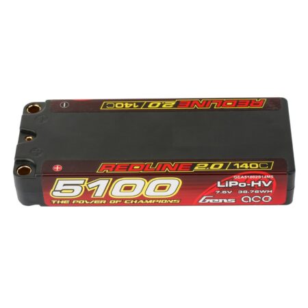 Gens Ace 5100mAh 2S 140C 7.6V(HV) Mid-size LiPo aku – 5.0mm bullet – Redline