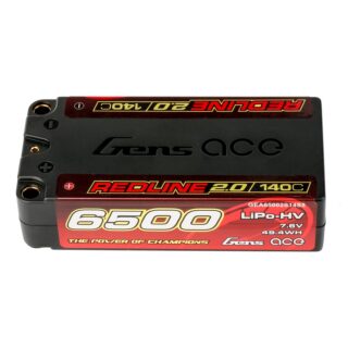 Gens Ace 6500mAh 2S 140C 7.6V(HV) Shorty LiPo aku – 5.0mm bullet – Redline - Image 1