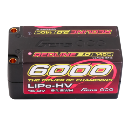 Gens Ace 6000mAh 4S 140C 15.2V(HV) Shorty LiPo aku – 5.0mm bullet – Redline